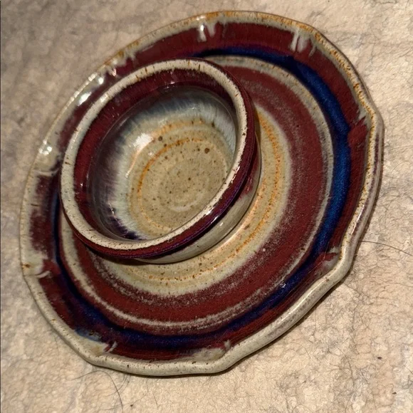 Signed Blue Ridge Pottery Virginia 2000 Handcrafted Ceramic Dip Plate - Picture 1 of 9